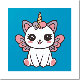 Cute Pink Fairy Cat Unicorn With Wings Posters and Art